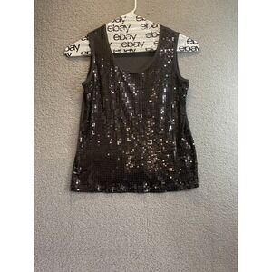 Denim 24 7‎ Tunic Top Shirt Size1X  Blouse black Sleeveless Embroidered Womens